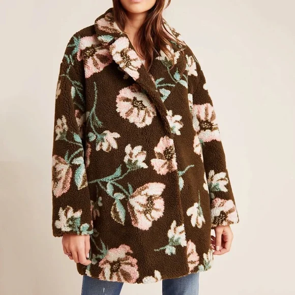 NWT Anthropologie Olivia Floral Teddy Coat Size S Small